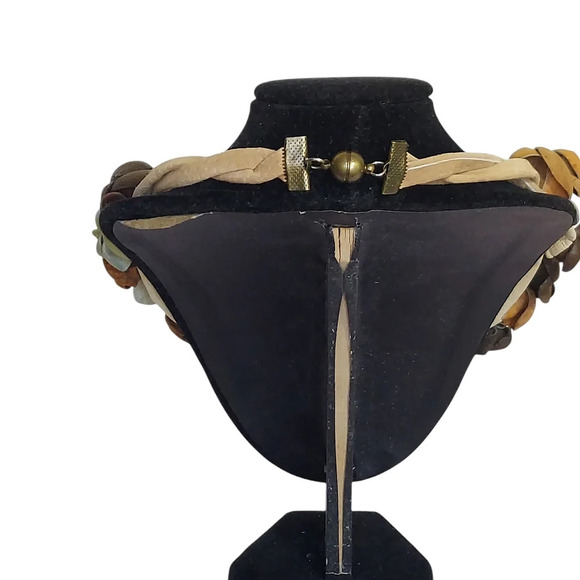 Artisan Leather Suede Floral Choker Green Brown Tan Flowers Magnetic Closure - Picture 3 of 14